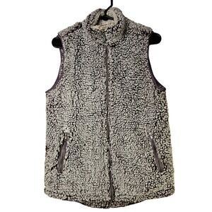 Womens Cozy‎ Sherpa Charcoal Vest Pockets Small Gorpcore Cabincore Layering Warm